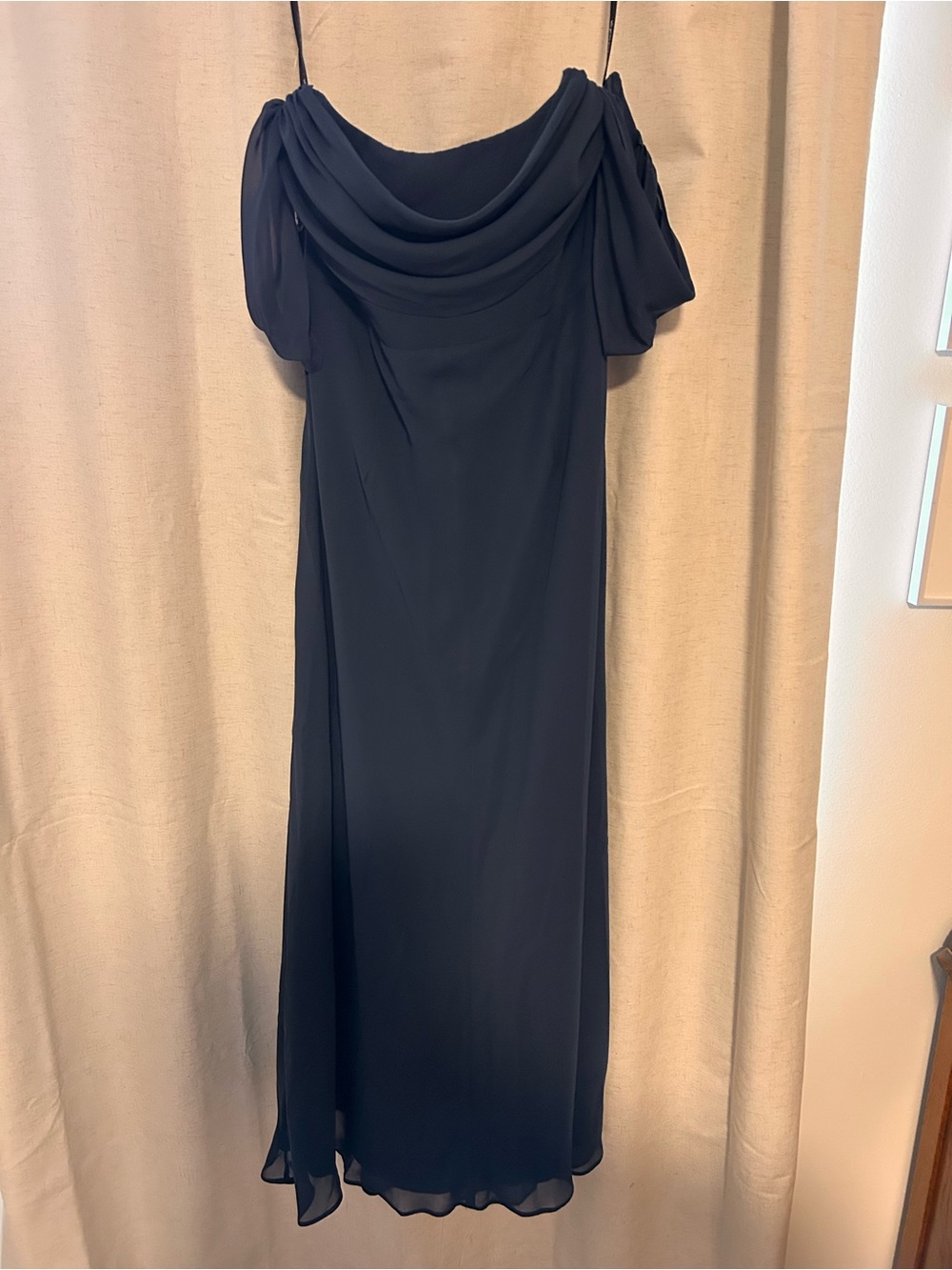 Birdy Grey Black Draped Off-Shoulder Midi Dress